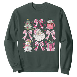 Retro Santa Claus Pink Coquette Bow Sweatshirt Festive Xmas Vibe TS02 Dark Forest Green Print Your Wear