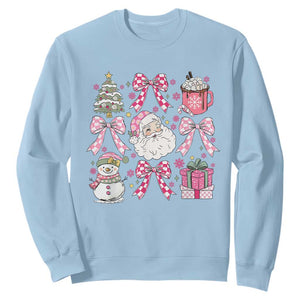 Retro Santa Claus Pink Coquette Bow Sweatshirt Festive Xmas Vibe TS02 Light Blue Print Your Wear