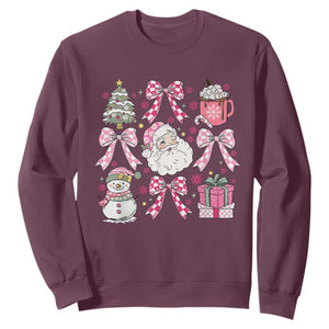 Retro Santa Claus Pink Coquette Bow Sweatshirt Festive Xmas Vibe TS02 Maroon Print Your Wear