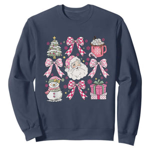 Retro Santa Claus Pink Coquette Bow Sweatshirt Festive Xmas Vibe TS02 Navy Print Your Wear