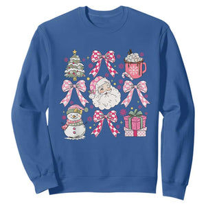 Retro Santa Claus Pink Coquette Bow Sweatshirt Festive Xmas Vibe TS02 Royal Blue Print Your Wear