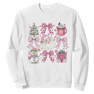 Retro Santa Claus Pink Coquette Bow Sweatshirt Festive Xmas Vibe TS02 White Print Your Wear