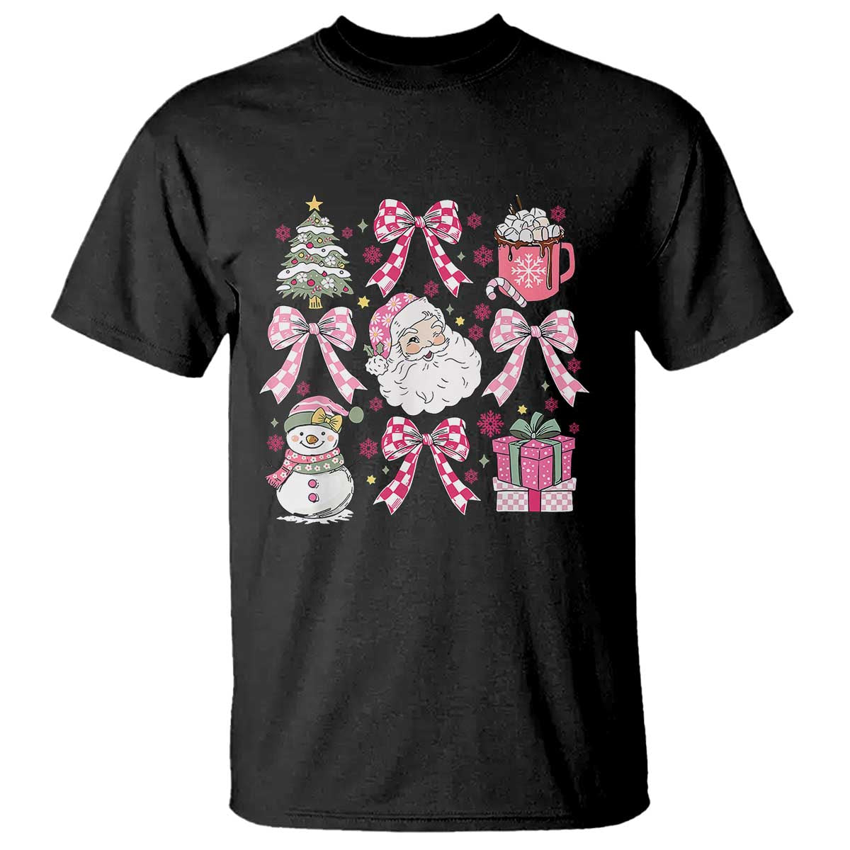 Retro Santa Claus Pink Coquette Bow T Shirt Festive Xmas Vibe TS02 Black Print Your Wear