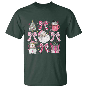 Retro Santa Claus Pink Coquette Bow T Shirt Festive Xmas Vibe TS02 Dark Forest Green Print Your Wear