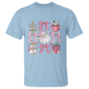 Retro Santa Claus Pink Coquette Bow T Shirt Festive Xmas Vibe TS02 Light Blue Print Your Wear