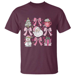 Retro Santa Claus Pink Coquette Bow T Shirt Festive Xmas Vibe TS02 Maroon Print Your Wear