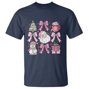 Retro Santa Claus Pink Coquette Bow T Shirt Festive Xmas Vibe TS02 Navy Print Your Wear