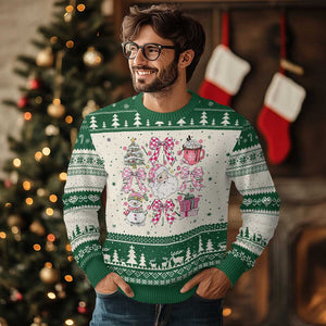 Retro Santa Claus Pink Coquette Bow Ugly Christmas Sweater Festive Xmas Vibe TS02 Green Print Your Wear