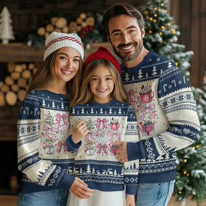 Retro Santa Claus Pink Coquette Bow Ugly Christmas Sweater Festive Xmas Vibe TS02 Navy Print Your Wear