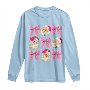 Vintage Pink Christmas Coquette Bow Long Sleeve Shirt Santa Claus Festive Xmas Vibe TS02 Light Blue Print Your Wear