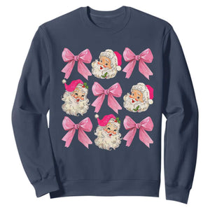 Vintage Pink Christmas Coquette Bow Sweatshirt Santa Claus Festive Xmas Vibe TS02 Navy Print Your Wear