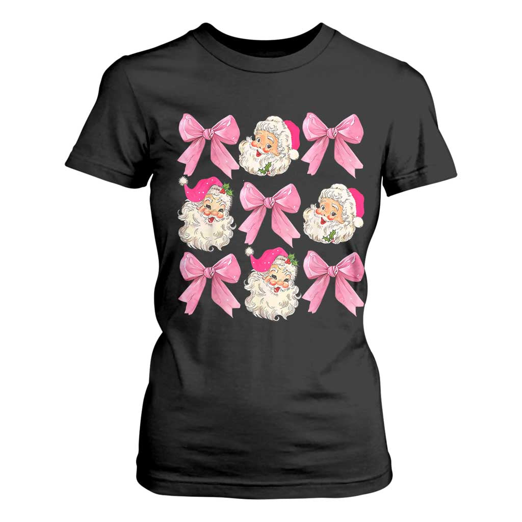 Vintage Pink Christmas Coquette Bow T Shirt For Women Santa Claus Festive Xmas Vibe TS02 Black Print Your Wear