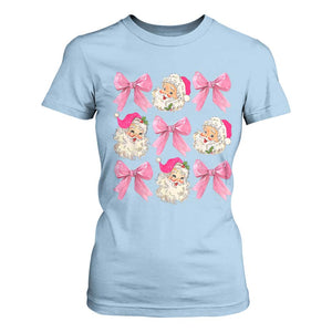 Vintage Pink Christmas Coquette Bow T Shirt For Women Santa Claus Festive Xmas Vibe TS02 Light Blue Print Your Wear