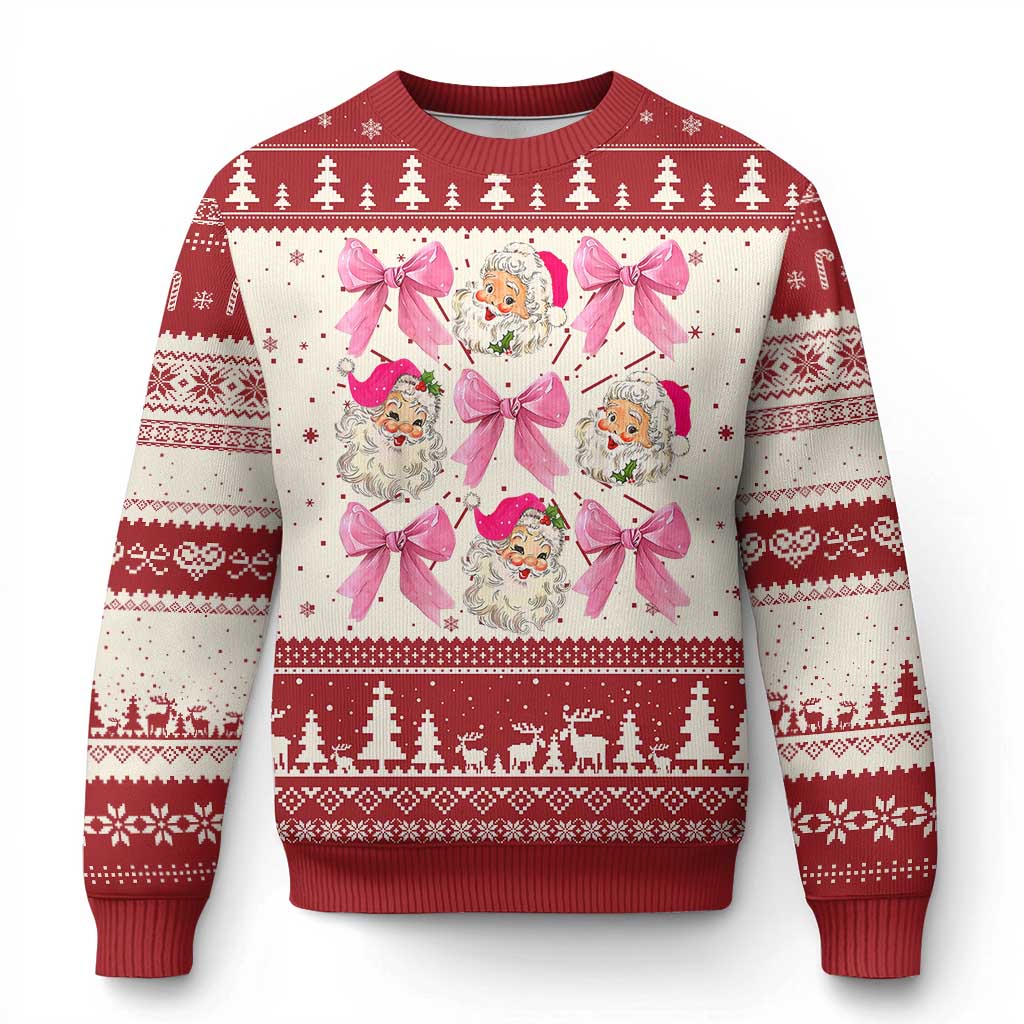Vintage Pink Christmas Coquette Bow Ugly Christmas Sweater Santa Claus Festive Xmas Vibe TS02 Red Print Your Wear