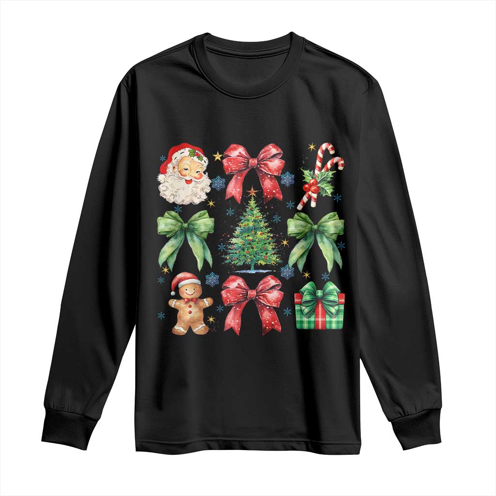 Christmas Tree Retro Coquette Bow Long Sleeve Shirt Santa Claus Candy Festive Xmas Vibes TS02 Black Print Your Wear