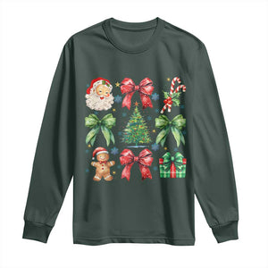 Christmas Tree Retro Coquette Bow Long Sleeve Shirt Santa Claus Candy Festive Xmas Vibes TS02 Dark Forest Green Print Your Wear