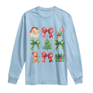 Christmas Tree Retro Coquette Bow Long Sleeve Shirt Santa Claus Candy Festive Xmas Vibes TS02 Light Blue Print Your Wear