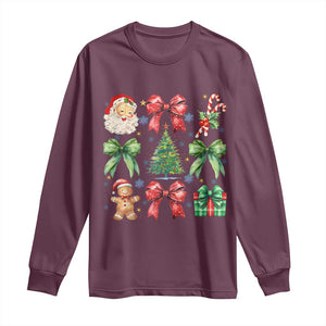 Christmas Tree Retro Coquette Bow Long Sleeve Shirt Santa Claus Candy Festive Xmas Vibes TS02 Maroon Print Your Wear