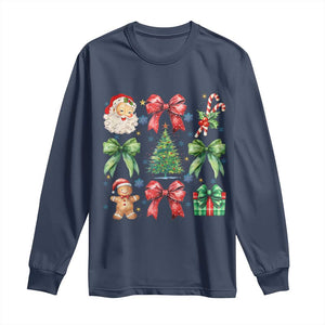 Christmas Tree Retro Coquette Bow Long Sleeve Shirt Santa Claus Candy Festive Xmas Vibes TS02 Navy Print Your Wear