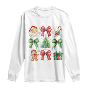 Christmas Tree Retro Coquette Bow Long Sleeve Shirt Santa Claus Candy Festive Xmas Vibes TS02 White Print Your Wear