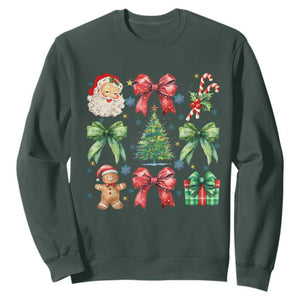 Christmas Tree Retro Coquette Bow Sweatshirt Santa Claus Candy Festive Xmas Vibes TS02 Dark Forest Green Print Your Wear