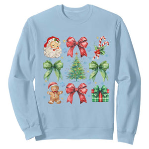 Christmas Tree Retro Coquette Bow Sweatshirt Santa Claus Candy Festive Xmas Vibes TS02 Light Blue Print Your Wear