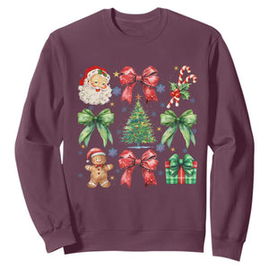 Christmas Tree Retro Coquette Bow Sweatshirt Santa Claus Candy Festive Xmas Vibes TS02 Maroon Print Your Wear