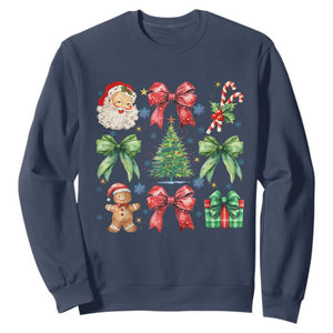 Christmas Tree Retro Coquette Bow Sweatshirt Santa Claus Candy Festive Xmas Vibes TS02 Navy Print Your Wear