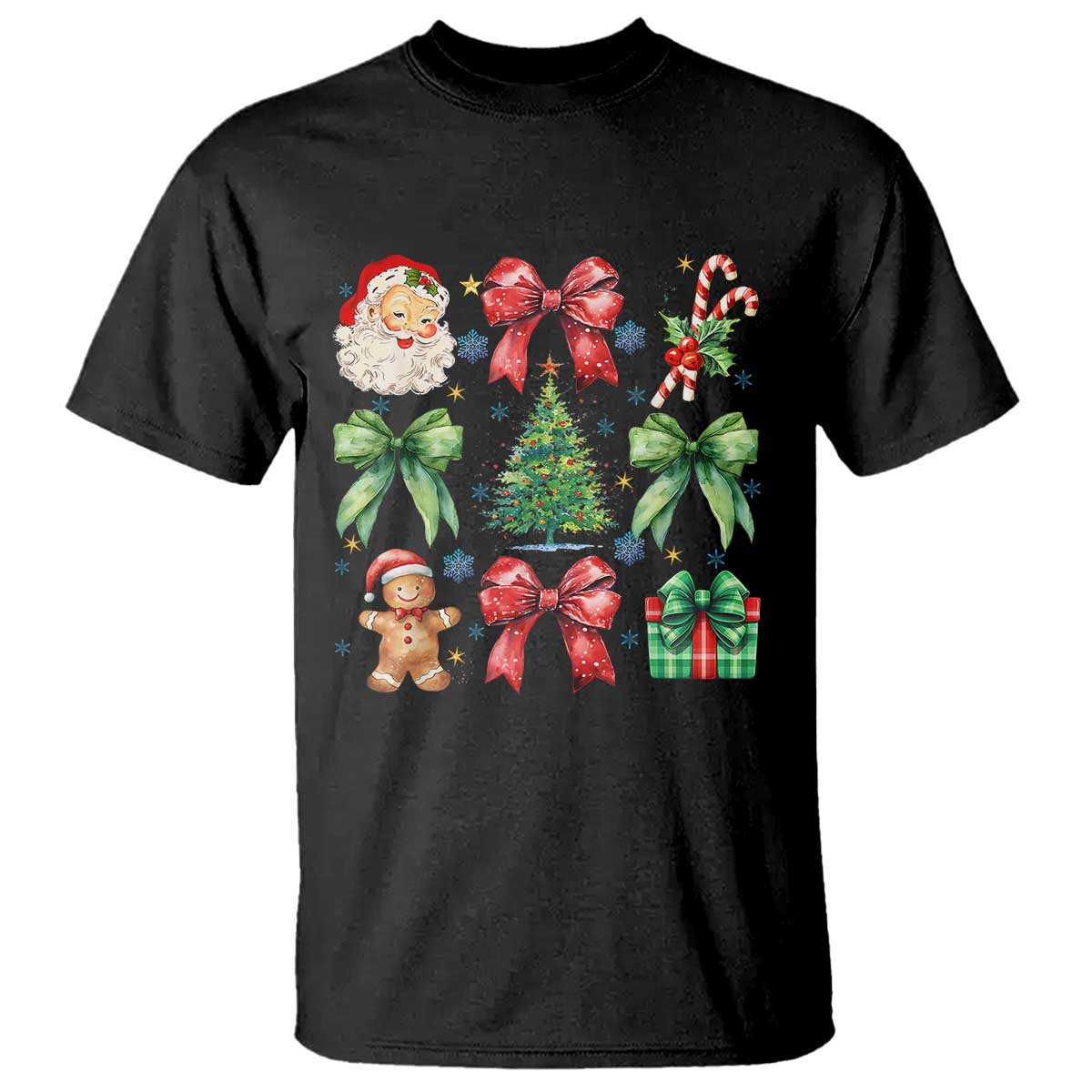 Christmas Tree Retro Coquette Bow T Shirt Santa Claus Candy Festive Xmas Vibes TS02 Black Print Your Wear