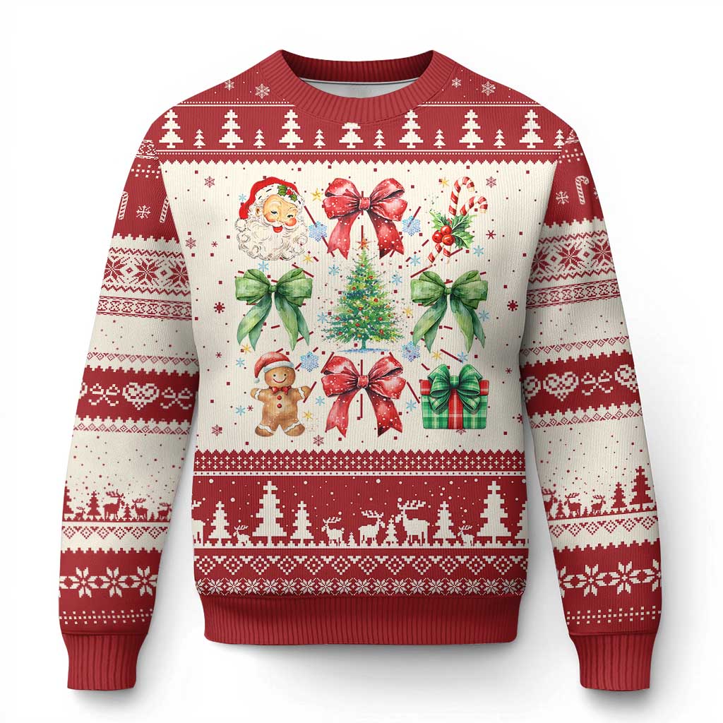 Christmas Tree Retro Coquette Bow Ugly Christmas Sweater Santa Claus Candy Festive Xmas Vibes TS02 Red Print Your Wear