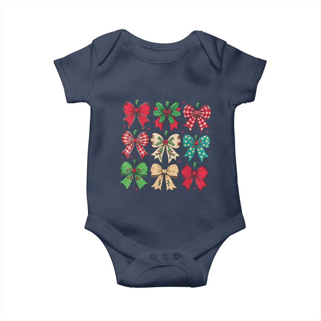 Merry Christmas Coquette Bow Baby Onesie Festive Xmas Vibe TS02 Navy Print Your Wear