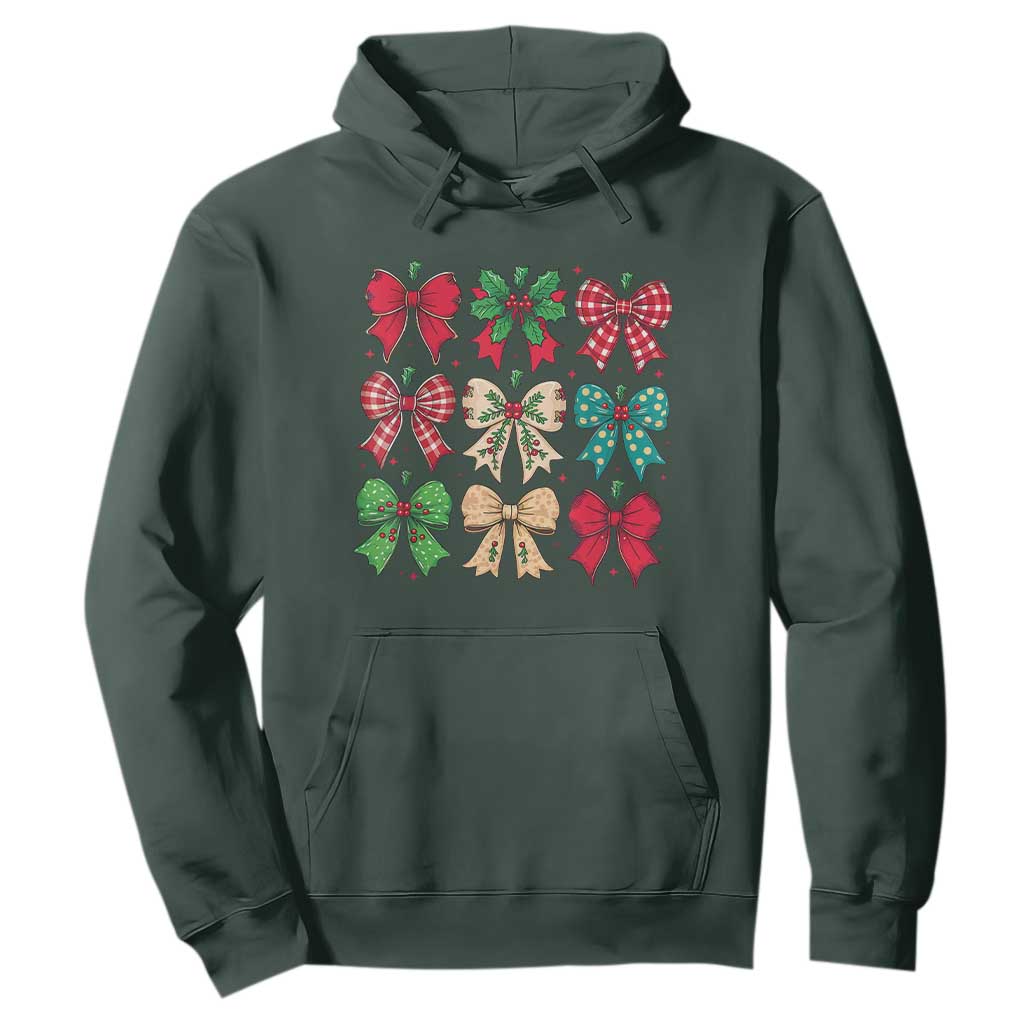 Merry Christmas Coquette Bow Hoodie Festive Xmas Vibe TS02 Dark Forest Green Print Your Wear