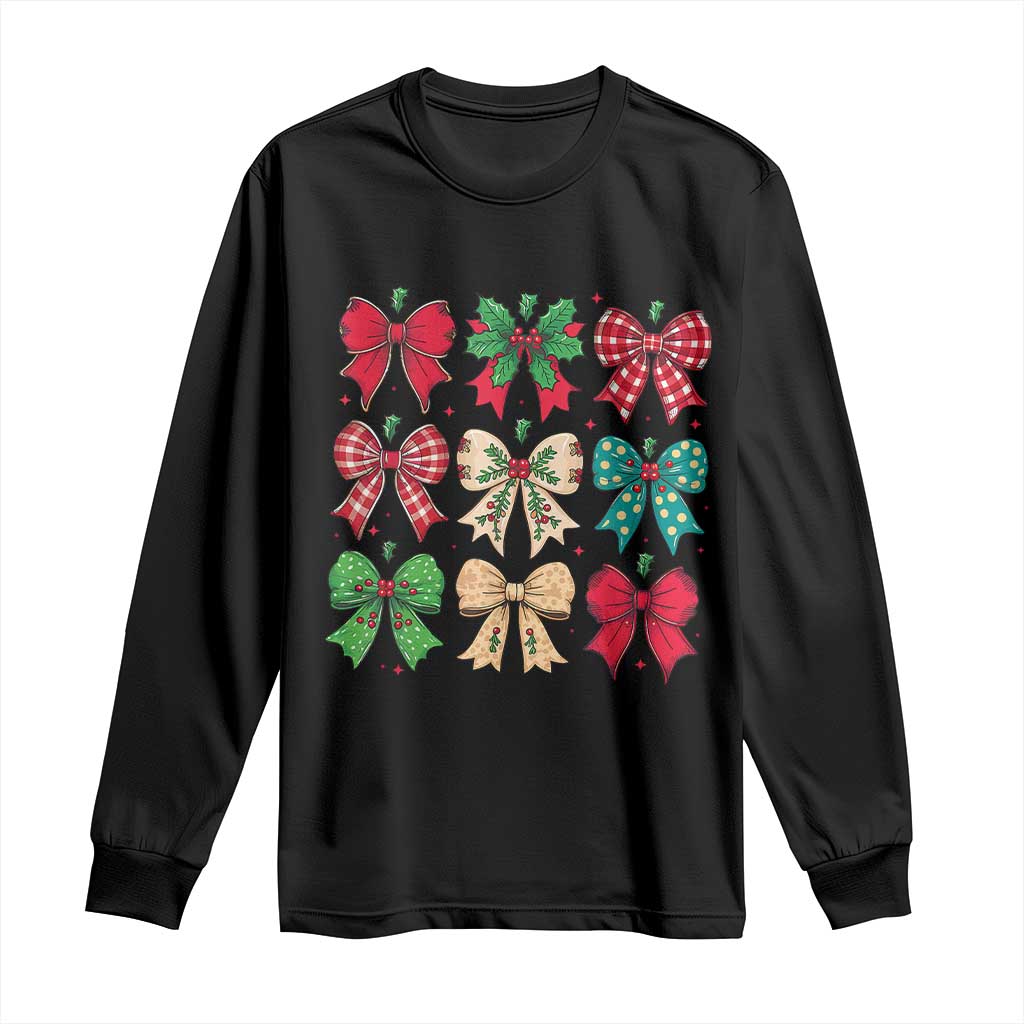 Merry Christmas Coquette Bow Long Sleeve Shirt Festive Xmas Vibe TS02 Black Print Your Wear