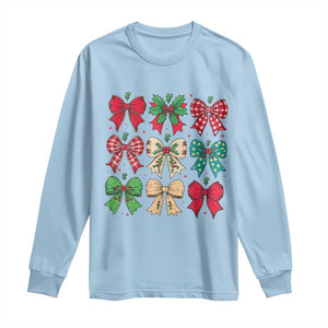 Merry Christmas Coquette Bow Long Sleeve Shirt Festive Xmas Vibe TS02 Light Blue Print Your Wear