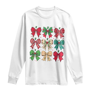 Merry Christmas Coquette Bow Long Sleeve Shirt Festive Xmas Vibe TS02 White Print Your Wear