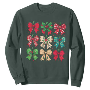 Merry Christmas Coquette Bow Sweatshirt Festive Xmas Vibe TS02 Dark Forest Green Print Your Wear