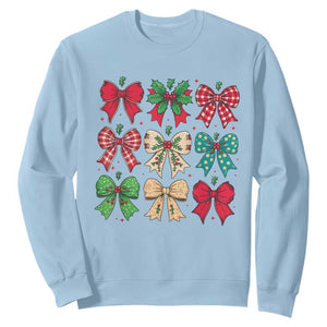 Merry Christmas Coquette Bow Sweatshirt Festive Xmas Vibe TS02 Light Blue Print Your Wear