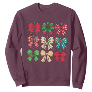 Merry Christmas Coquette Bow Sweatshirt Festive Xmas Vibe TS02 Maroon Print Your Wear