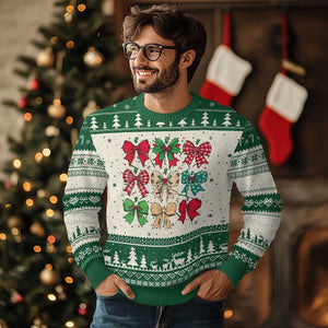 Merry Christmas Coquette Bow Ugly Christmas Sweater Festive Xmas Vibe TS02 Green Print Your Wear