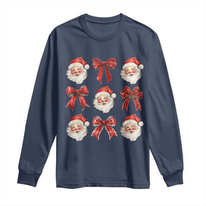 Plaid Coquette Bow Santa Claus Long Sleeve Shirt Merry Xmas Festive TS02 Navy Print Your Wear