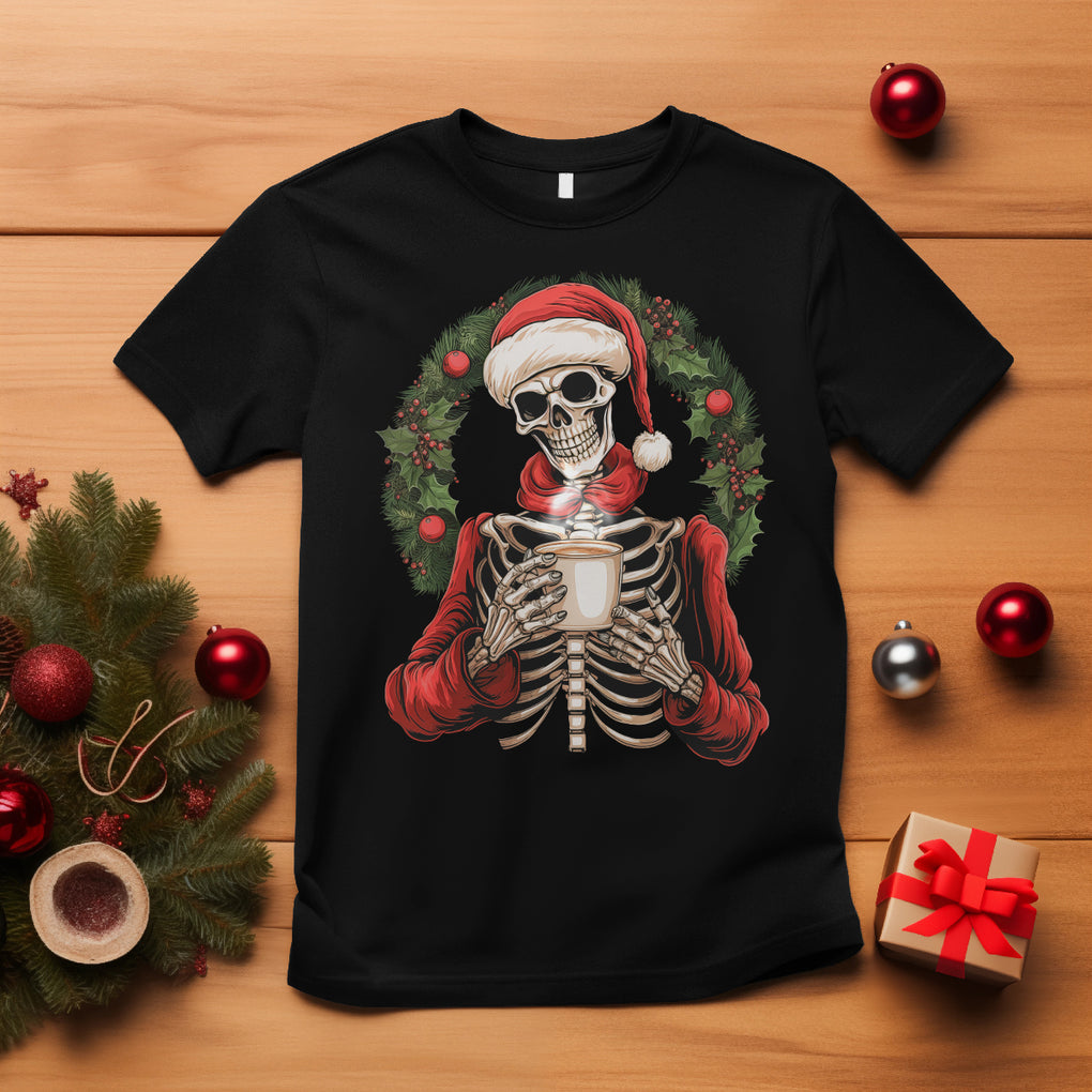 Skeleton Christmas T Shirt Dead Inside But Caffeinated Coffee Lover Xmas Vibe TS02 Black Printyourwear