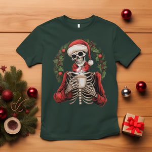 Skeleton Christmas T Shirt Dead Inside But Caffeinated Coffee Lover Xmas Vibe TS02 Dark Forest Green Printyourwear