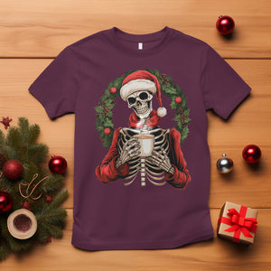 Skeleton Christmas T Shirt Dead Inside But Caffeinated Coffee Lover Xmas Vibe TS02 Maroon Printyourwear