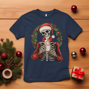 Skeleton Christmas T Shirt Dead Inside But Caffeinated Coffee Lover Xmas Vibe TS02 Navy Printyourwear