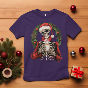 Skeleton Christmas T Shirt Dead Inside But Caffeinated Coffee Lover Xmas Vibe TS02 Purple Printyourwear