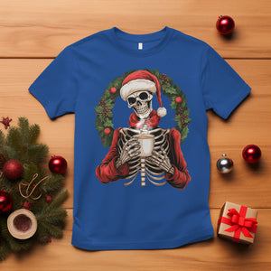 Skeleton Christmas T Shirt Dead Inside But Caffeinated Coffee Lover Xmas Vibe TS02 Royal Blue Printyourwear