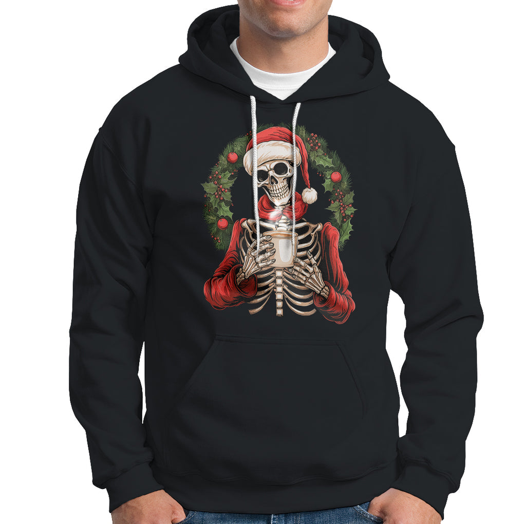 Skeleton Christmas Hoodie Dead Inside But Caffeinated Coffee Lover Xmas Vibe TS02 Black Printyourwear