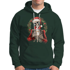 Skeleton Christmas Hoodie Dead Inside But Caffeinated Coffee Lover Xmas Vibe TS02 Dark Forest Green Printyourwear