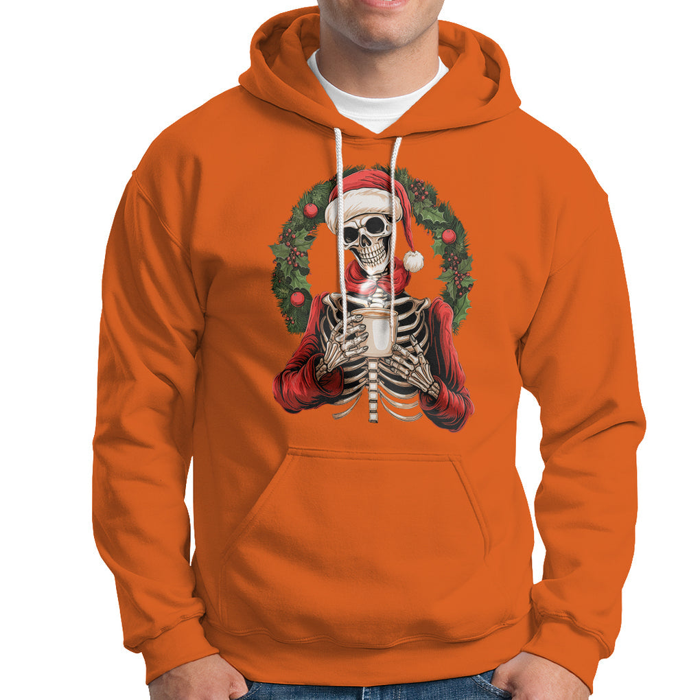 Skeleton Christmas Hoodie Dead Inside But Caffeinated Coffee Lover Xmas Vibe TS02 Orange Printyourwear