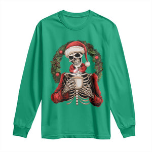 Skeleton Christmas Long Sleeve Shirt Dead Inside But Caffeinated Coffee Lover Xmas Vibe TS02 Irish Green Print Your Wear